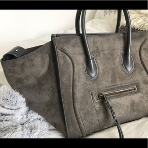 Large grey suede bag